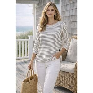 J.Jill Wearever *NEW* Long Sleeve Striped Slinky Tunic Sz S-Side Slits Nautical